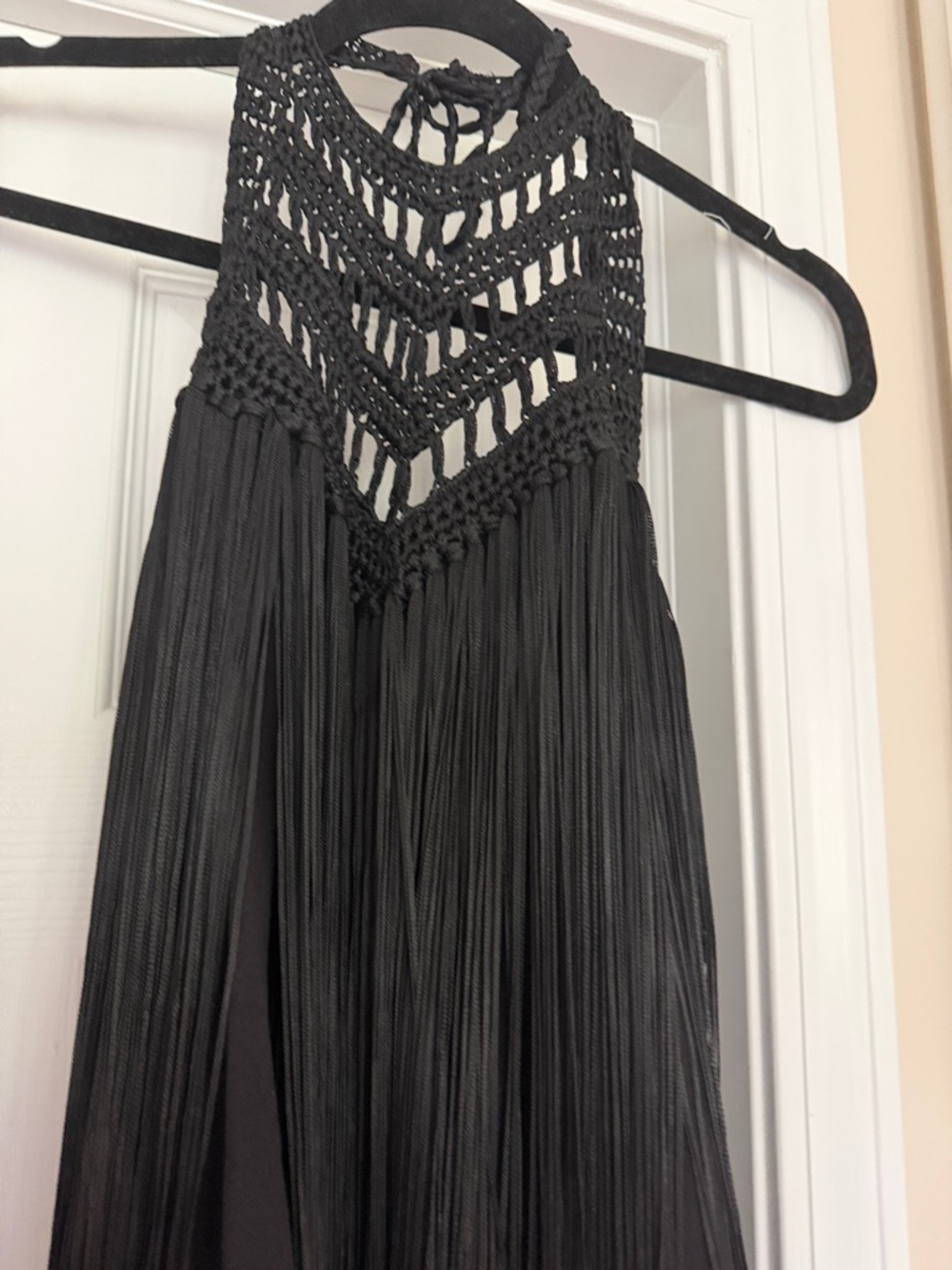 Boston Proper Black Crochet Cover-Up with Velvet Trim - Picture 2 of 10